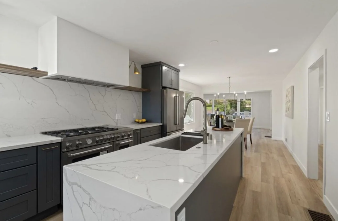 Remodeled kitchen with a large central island